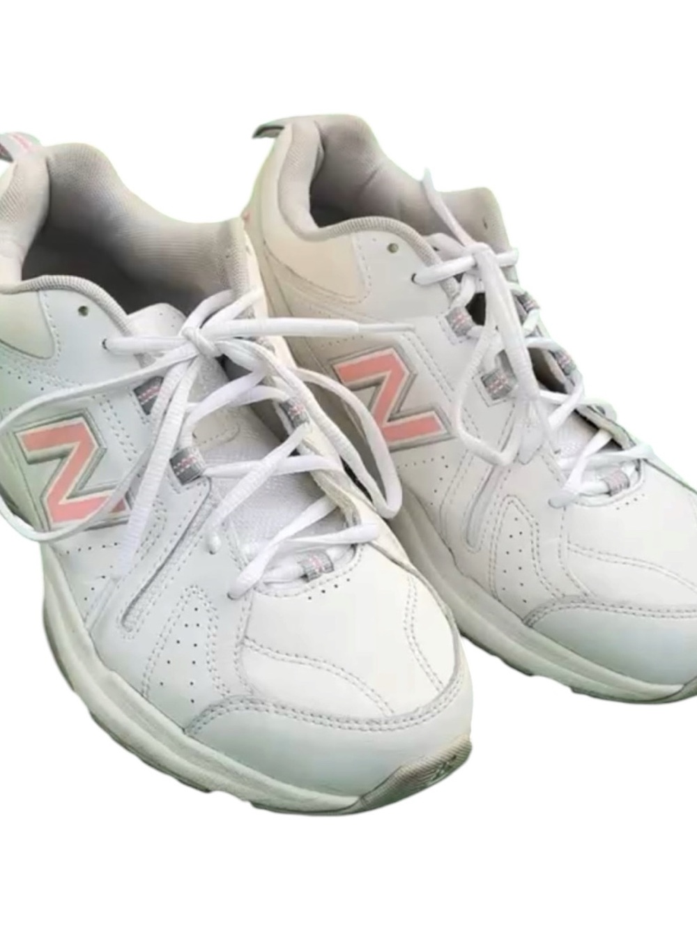 New Balance White Sneakers with Pink N Logo